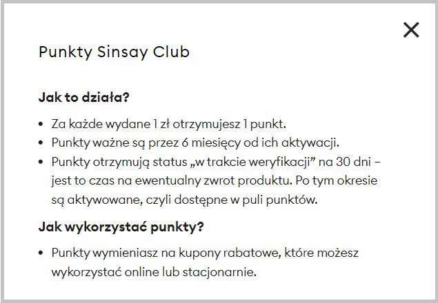 punkty sinsay club