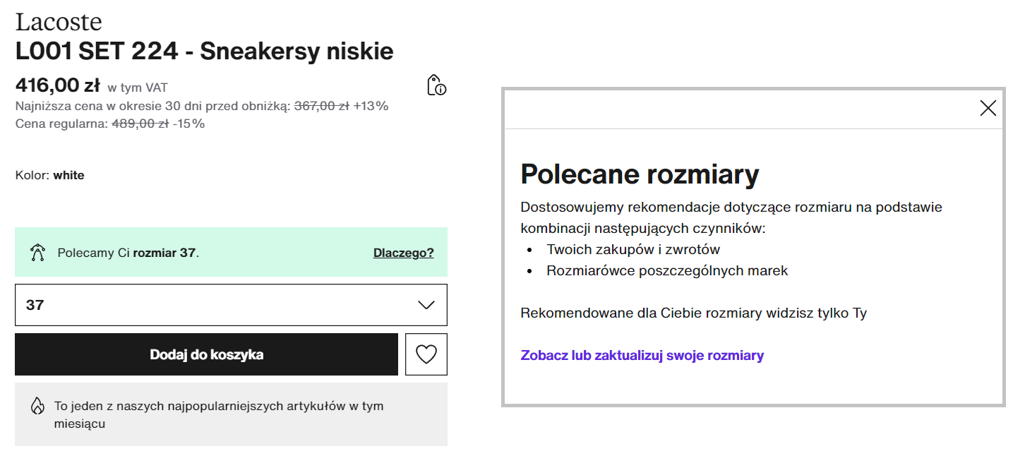 polecane rozmiary zalando