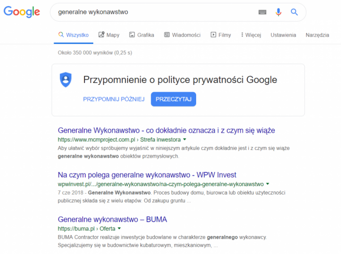 Domena klienta w wyszukiwarce Google