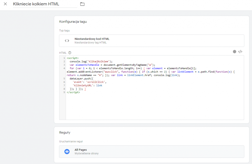 Śledzenie użytkownika za pomocą zdarzeń w Google Tag Managerze