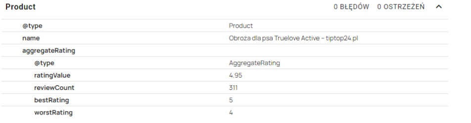 Dane strukturalne z oceną produktu