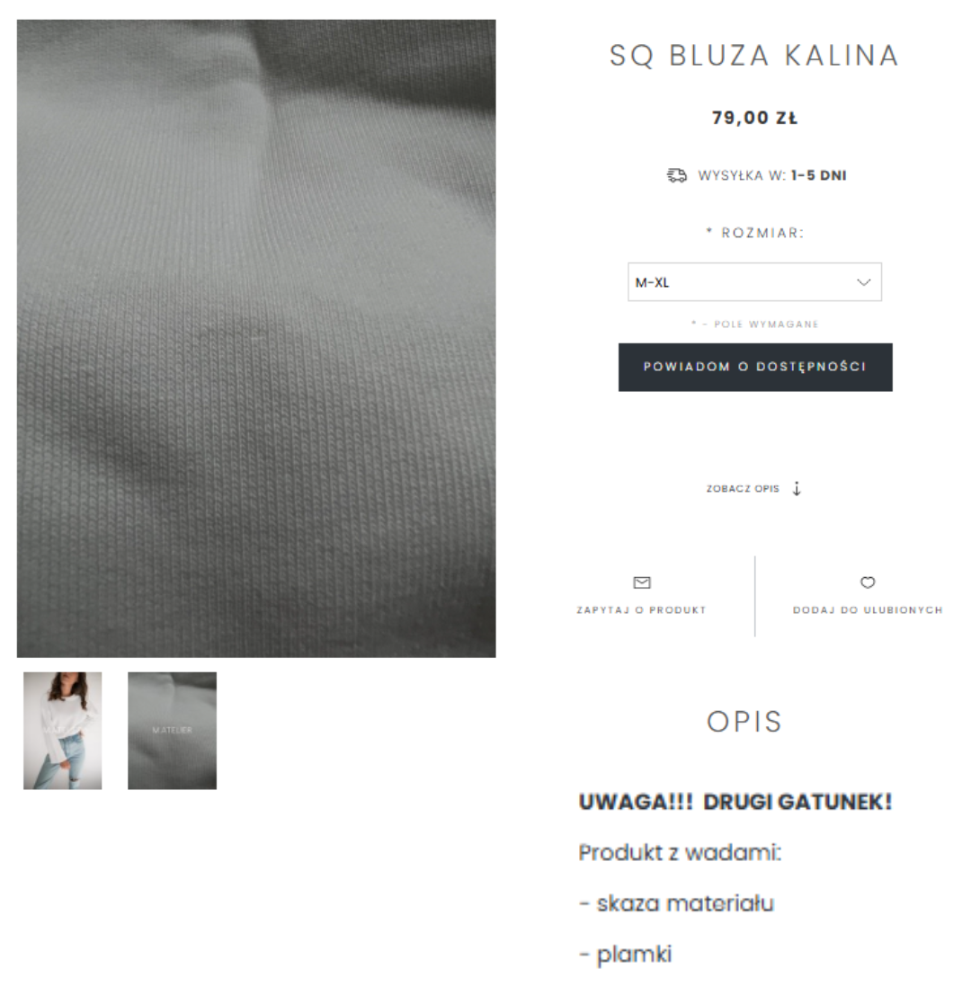 Karta produktu na stronie Matelier-sklep.pl