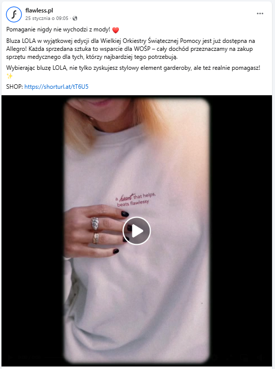 Post na Facebooku Flawless.pl