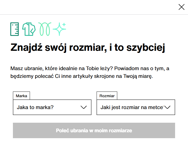 personalizacja oferty w oparciu o rozmiar na stronie Zalando