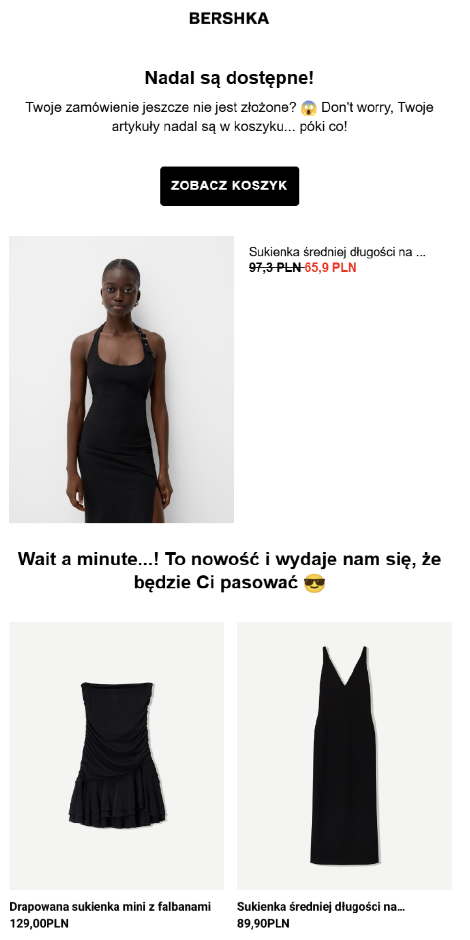 Przykład zastosowania cross-sellingu w mailingu Bershka