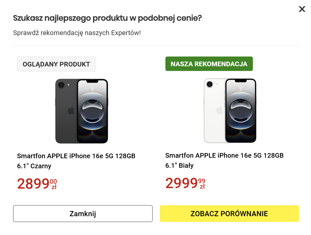 Przykład zastosowania up-sellingu w e-commerce Mediaexpert.pl